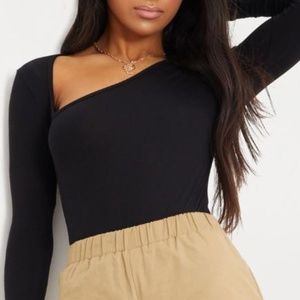 Black Asymmetrical Jersey Bodysuit